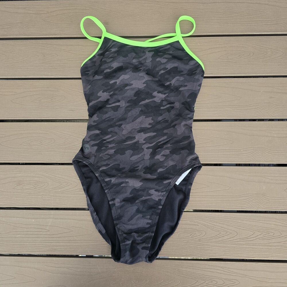 TYR Women's Durafast Blackout Camo TrinityFit  One Piece Swim Sz 28 New Sample